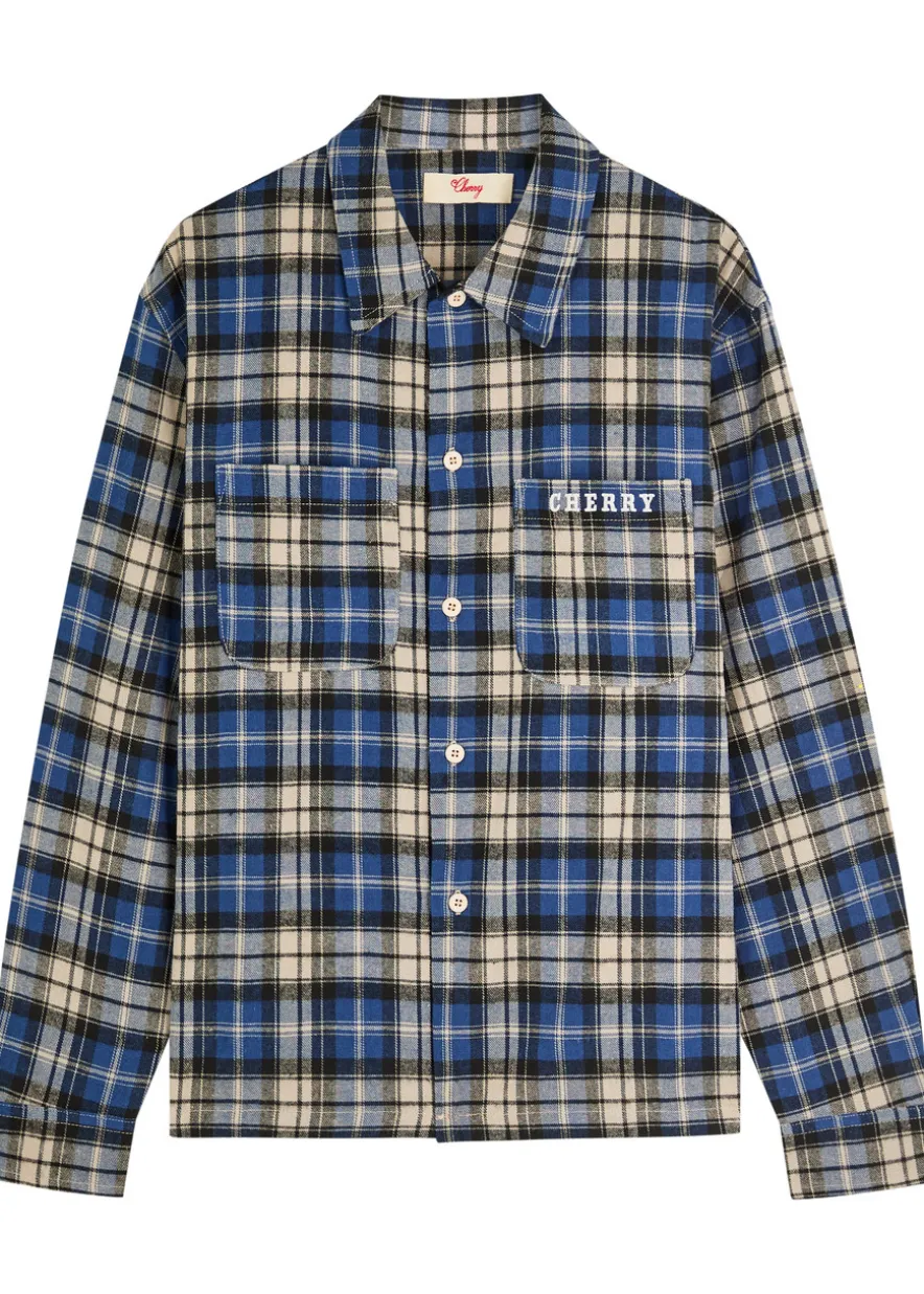 Logo-embroidered checked flannel shirt