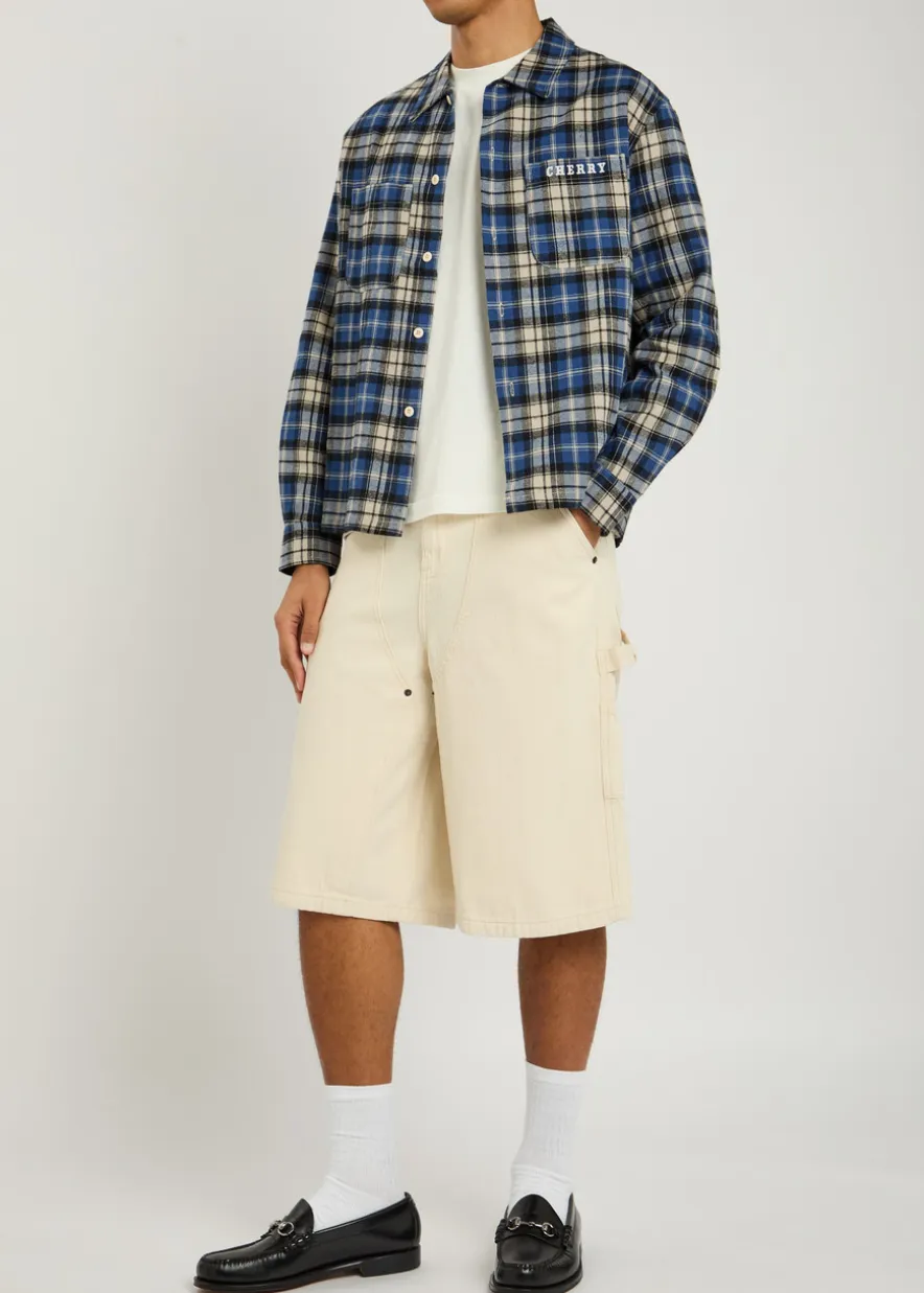 Logo-embroidered checked flannel shirt
