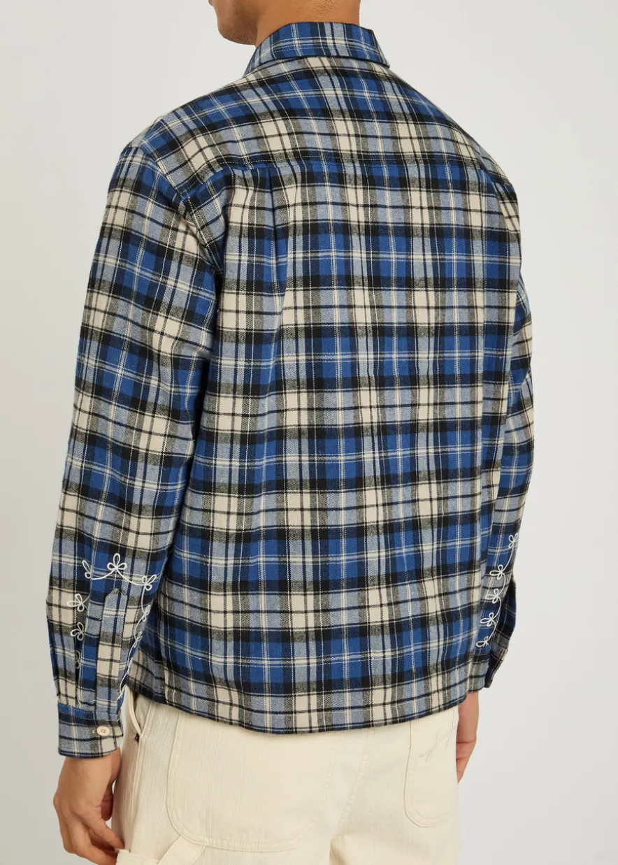 Logo-embroidered checked flannel shirt