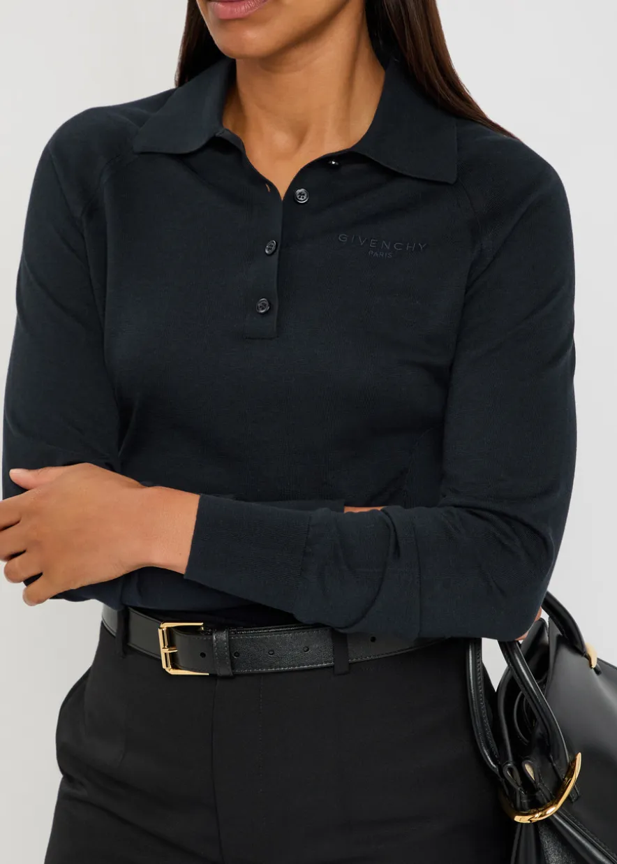 Logo-embroidered cotton and silk-blend polo top