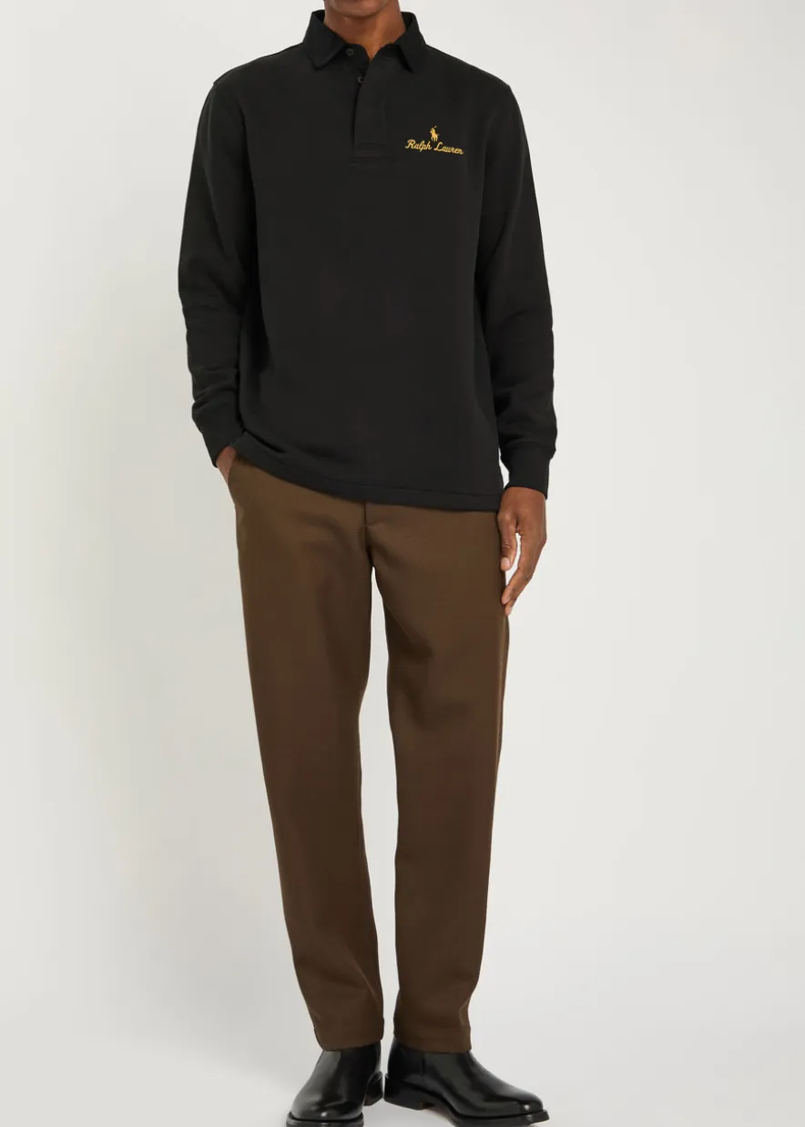 Logo-embroidered cotton-blend polo sweatshirt