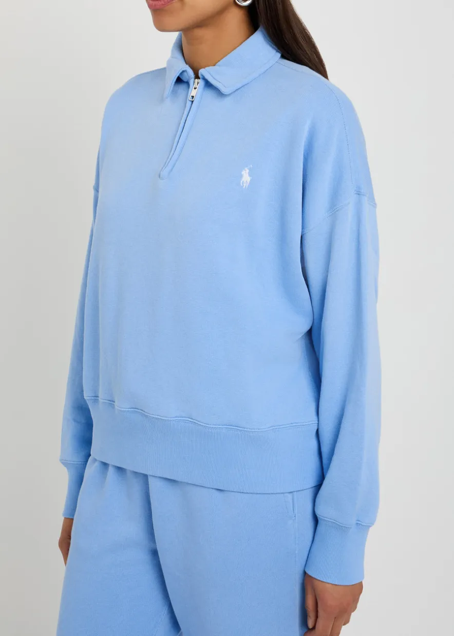 Logo-embroidered cotton-blend polo sweatshirt