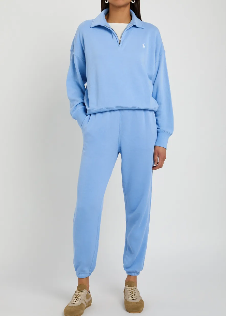 Logo-embroidered cotton-blend polo sweatshirt