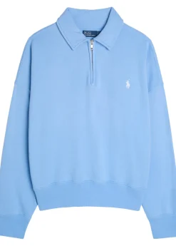 Logo-embroidered cotton-blend polo sweatshirt