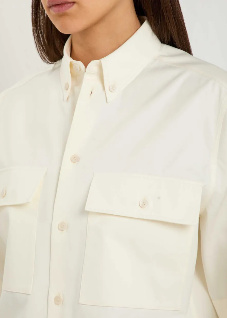 Logo-embroidered cotton-blend poplin shirt