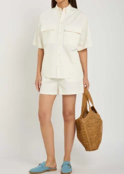 Logo-embroidered cotton-blend poplin shirt