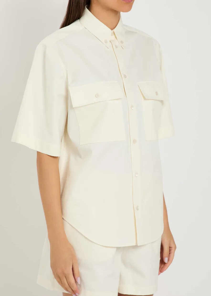 Logo-embroidered cotton-blend poplin shirt