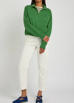 Logo-embroidered cotton-blend polo sweatshirt
