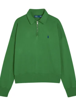 Logo-embroidered cotton-blend polo sweatshirt