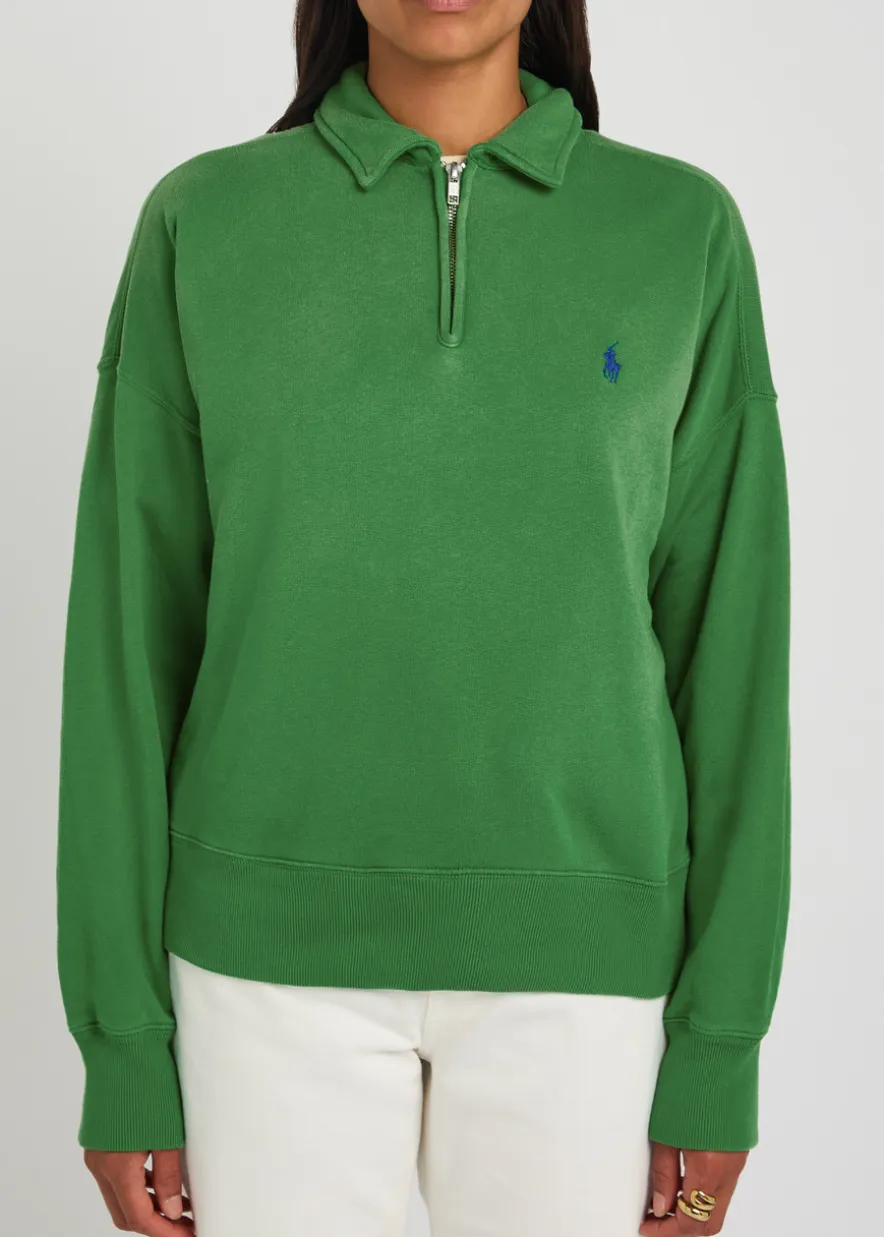 Logo-embroidered cotton-blend polo sweatshirt