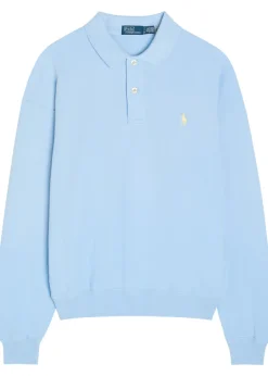 Logo-embroidered cotton-blend polo sweatshirt