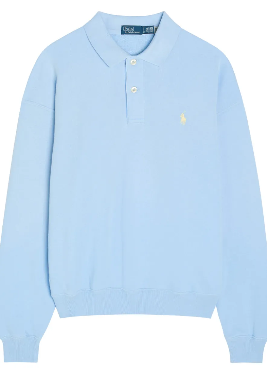 Logo-embroidered cotton-blend polo sweatshirt