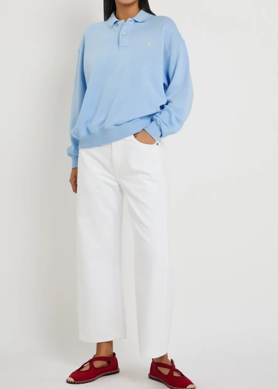 Logo-embroidered cotton-blend polo sweatshirt