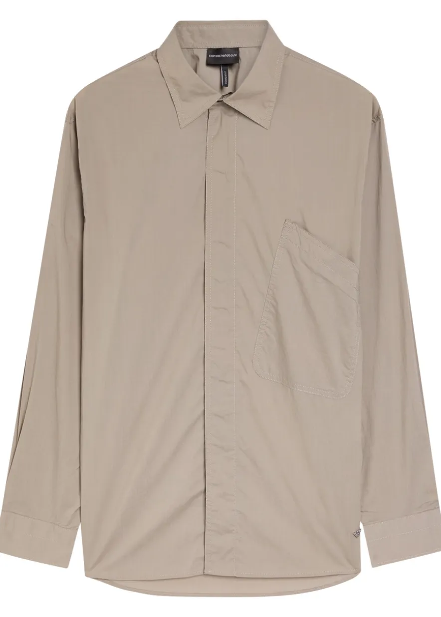 Logo-embroidered cotton-poplin shirt