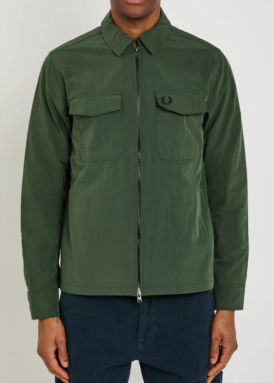 Logo-embroidered crinkled shell overshirt