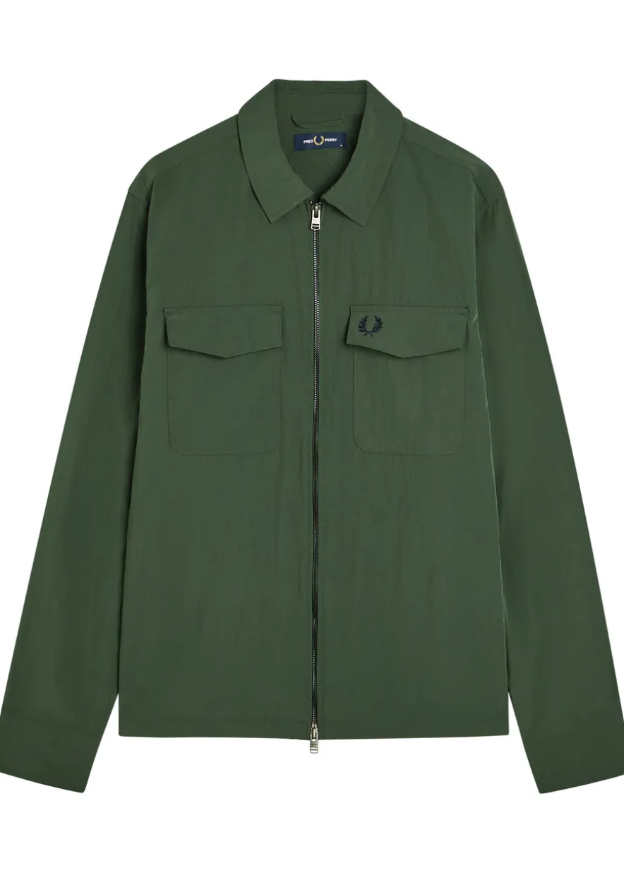 Logo-embroidered crinkled shell overshirt
