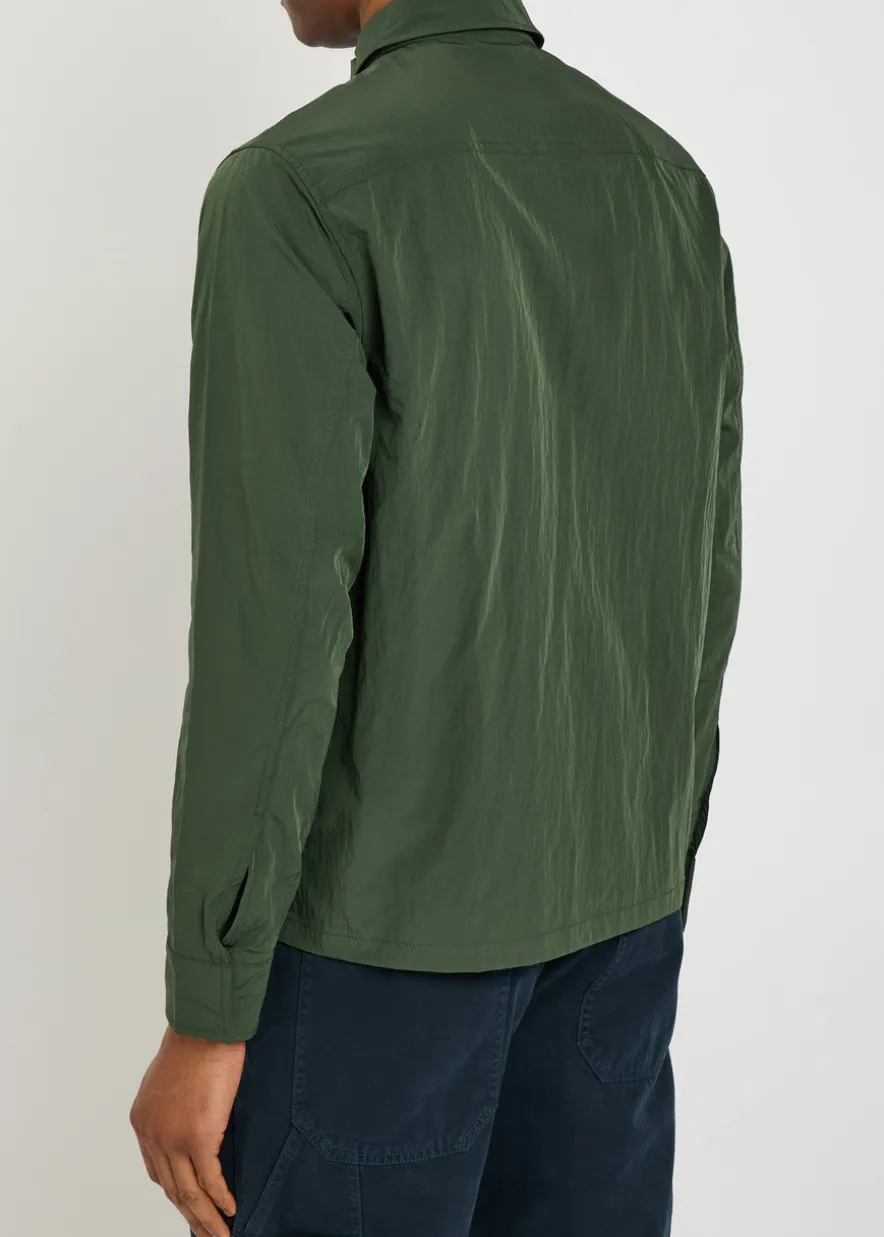 Logo-embroidered crinkled shell overshirt