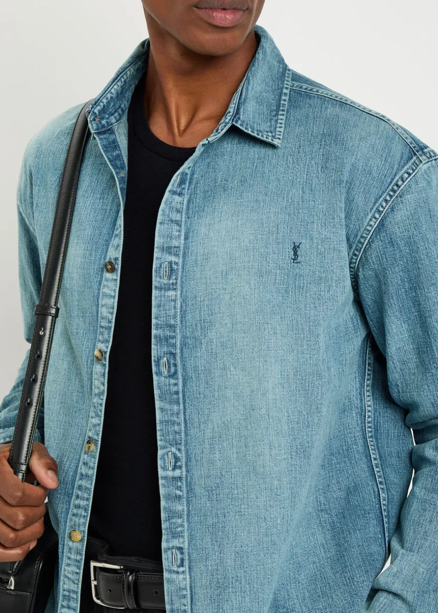 Logo-embroidered denim shirt