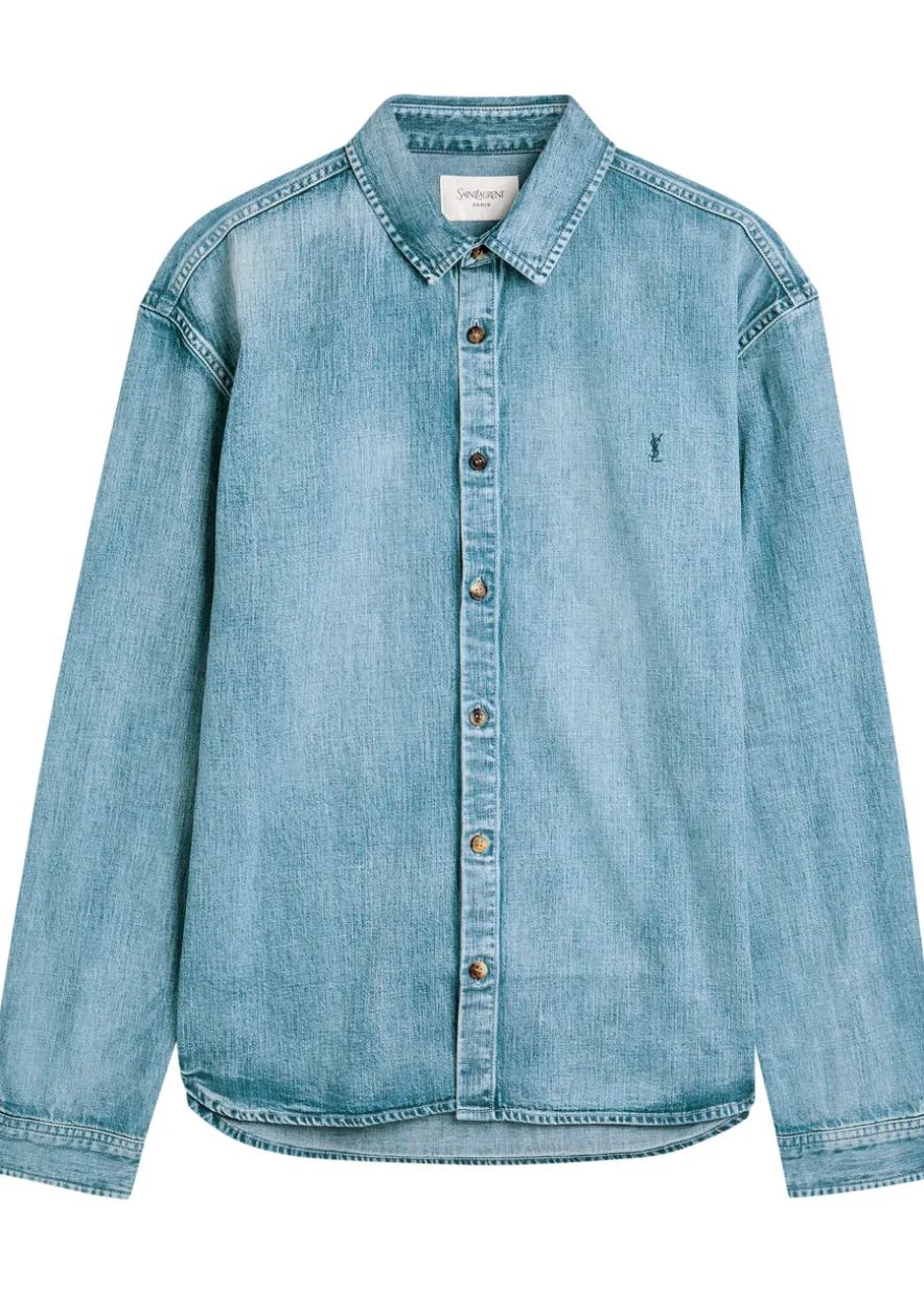 Logo-embroidered denim shirt
