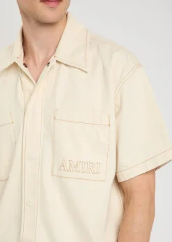 Logo-embroidered denim shirt