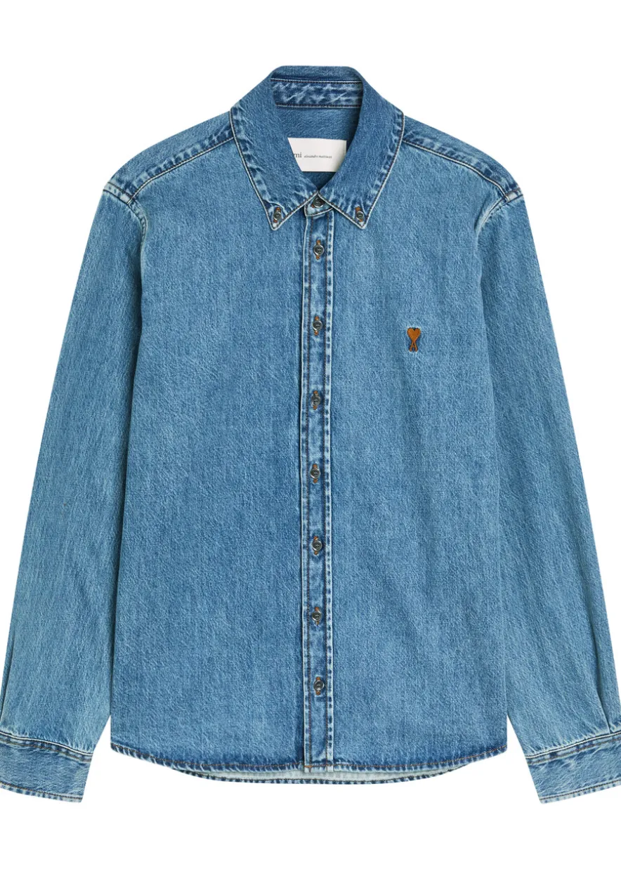 Logo-embroidered denim shirt