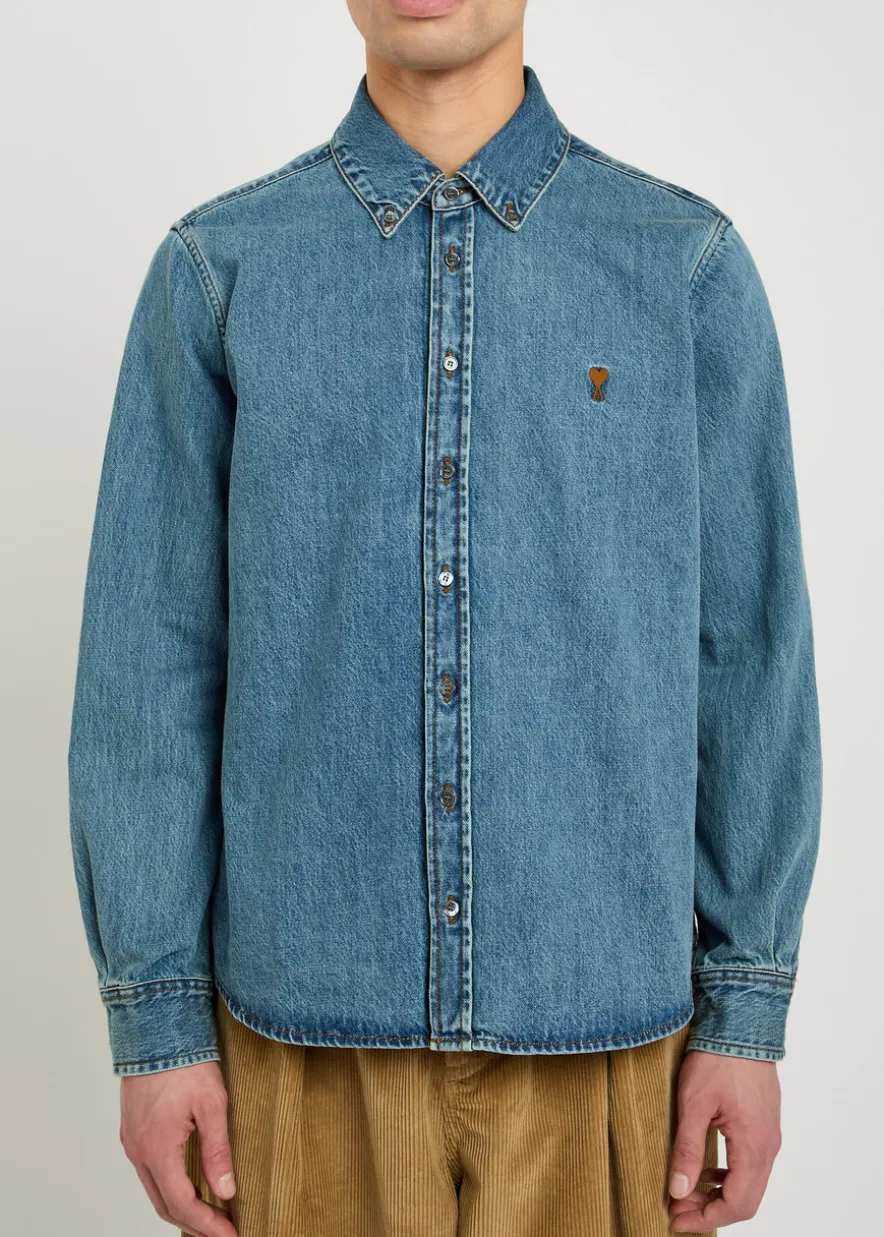 Logo-embroidered denim shirt