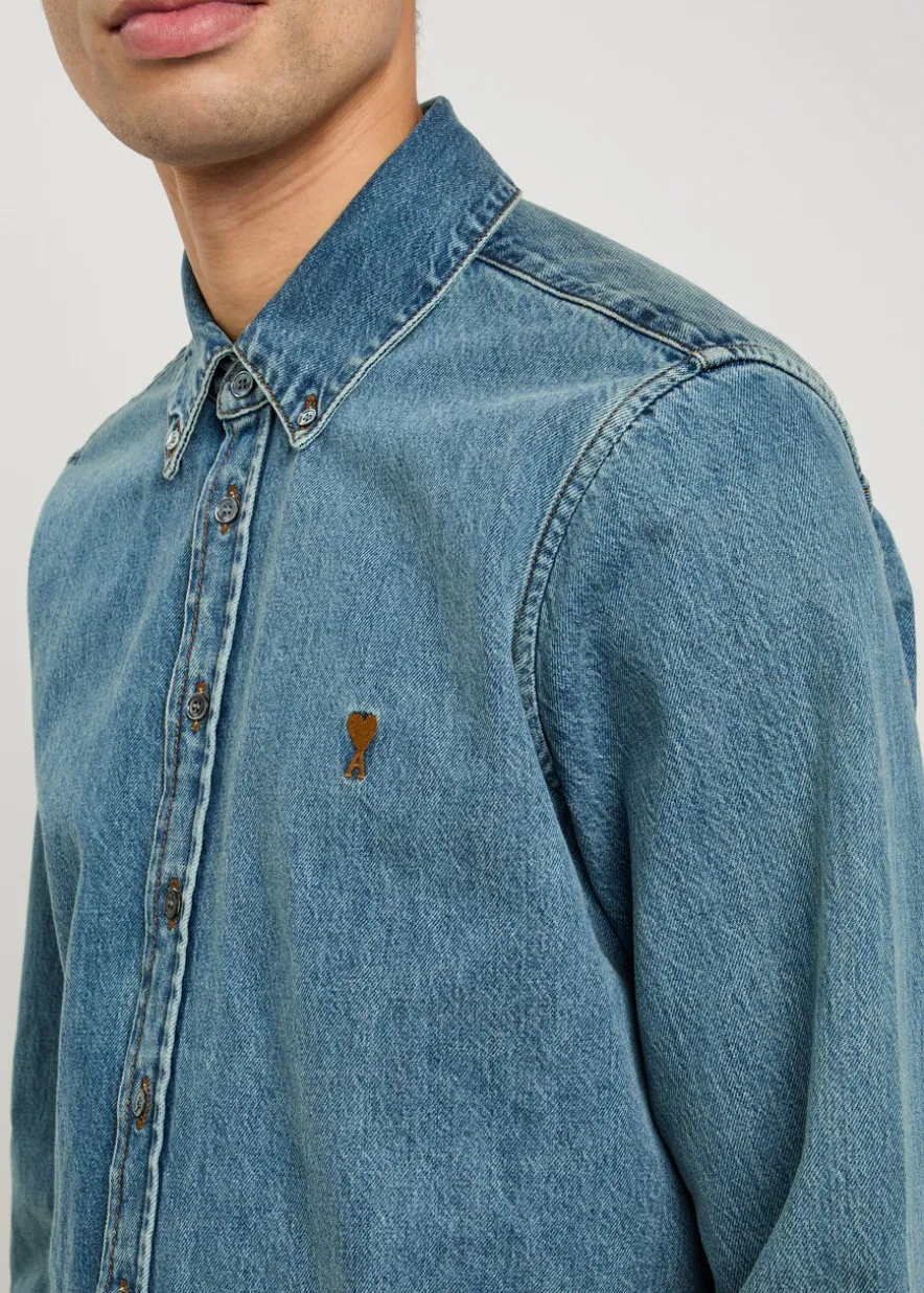 Logo-embroidered denim shirt
