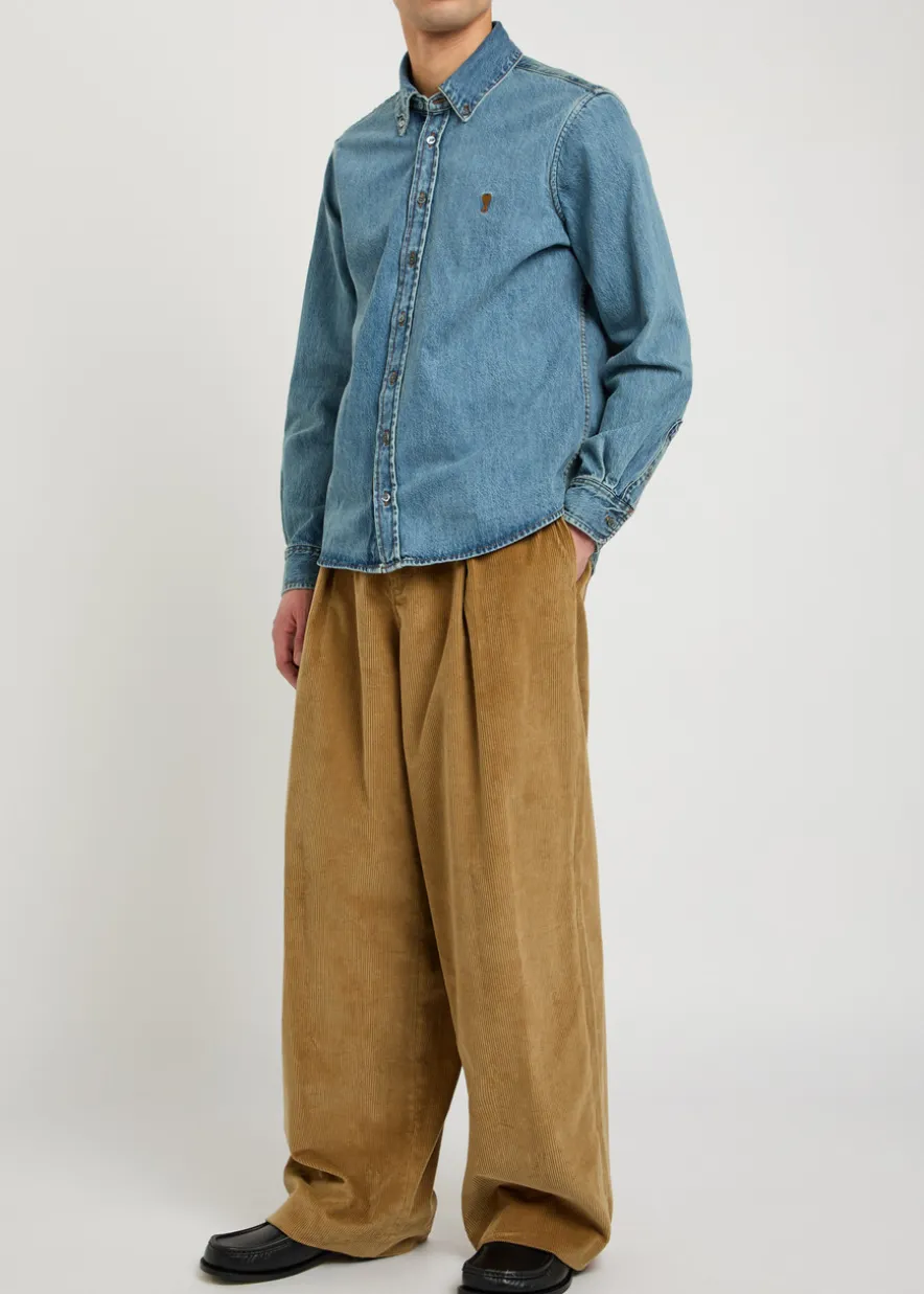 Logo-embroidered denim shirt