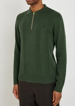 Logo-embroidered fine-knit cotton jumper