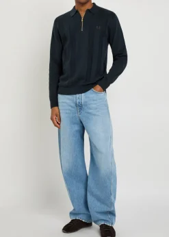 Logo-embroidered fine-knit cotton jumper