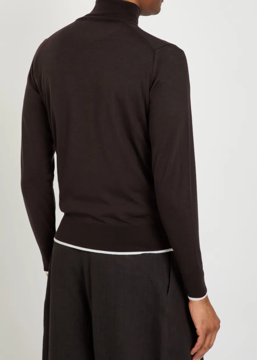 Logo-embroidered fine-knit merino wool jumper