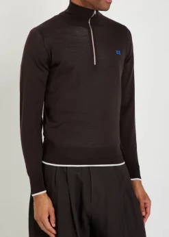 Logo-embroidered fine-knit merino wool jumper