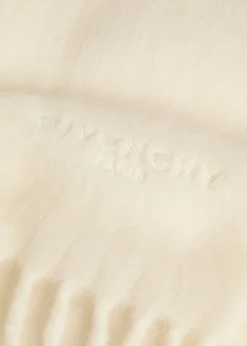 Logo-embroidered fringed alpaca-blend scarf