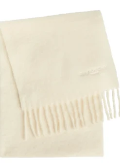 Logo-embroidered fringed alpaca-blend scarf