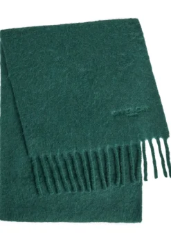 Logo-embroidered fringed alpaca-blend scarf
