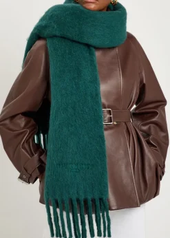 Logo-embroidered fringed alpaca-blend scarf