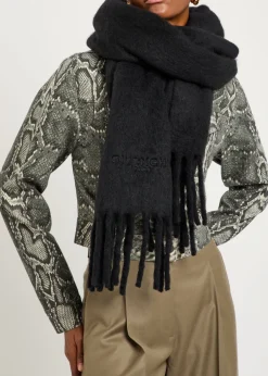 Logo-embroidered fringed alpaca-blend scarf