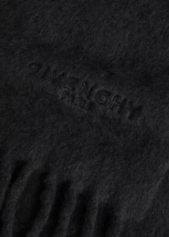 Logo-embroidered fringed alpaca-blend scarf