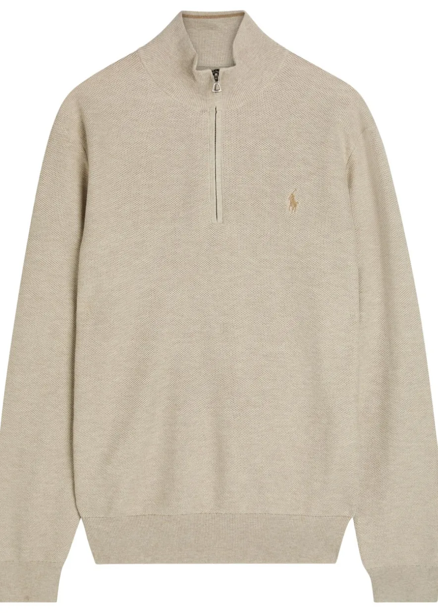 Logo-embroidered half-zip piqué cotton jumper