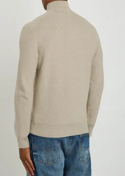Logo-embroidered half-zip piqué cotton jumper