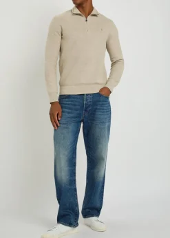 Logo-embroidered half-zip piqué cotton jumper