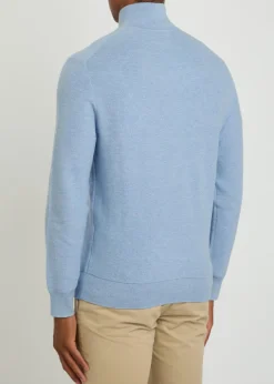Logo-embroidered half-zip piqué cotton jumper