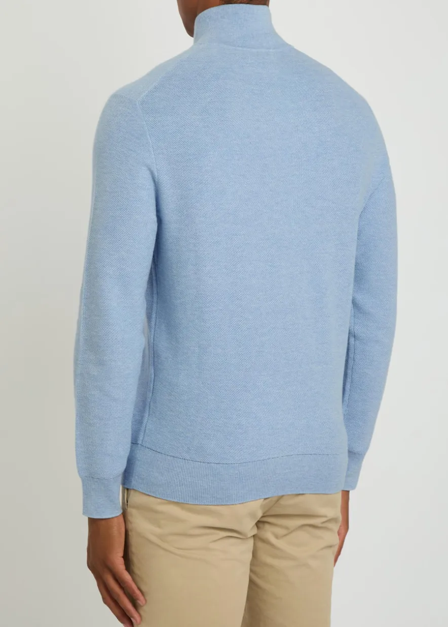 Logo-embroidered half-zip piqué cotton jumper