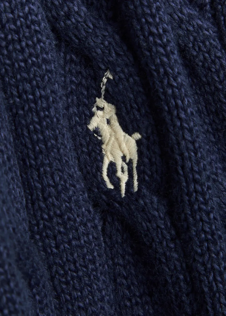 Logo-embroidered hooded cable-knit cotton jumper