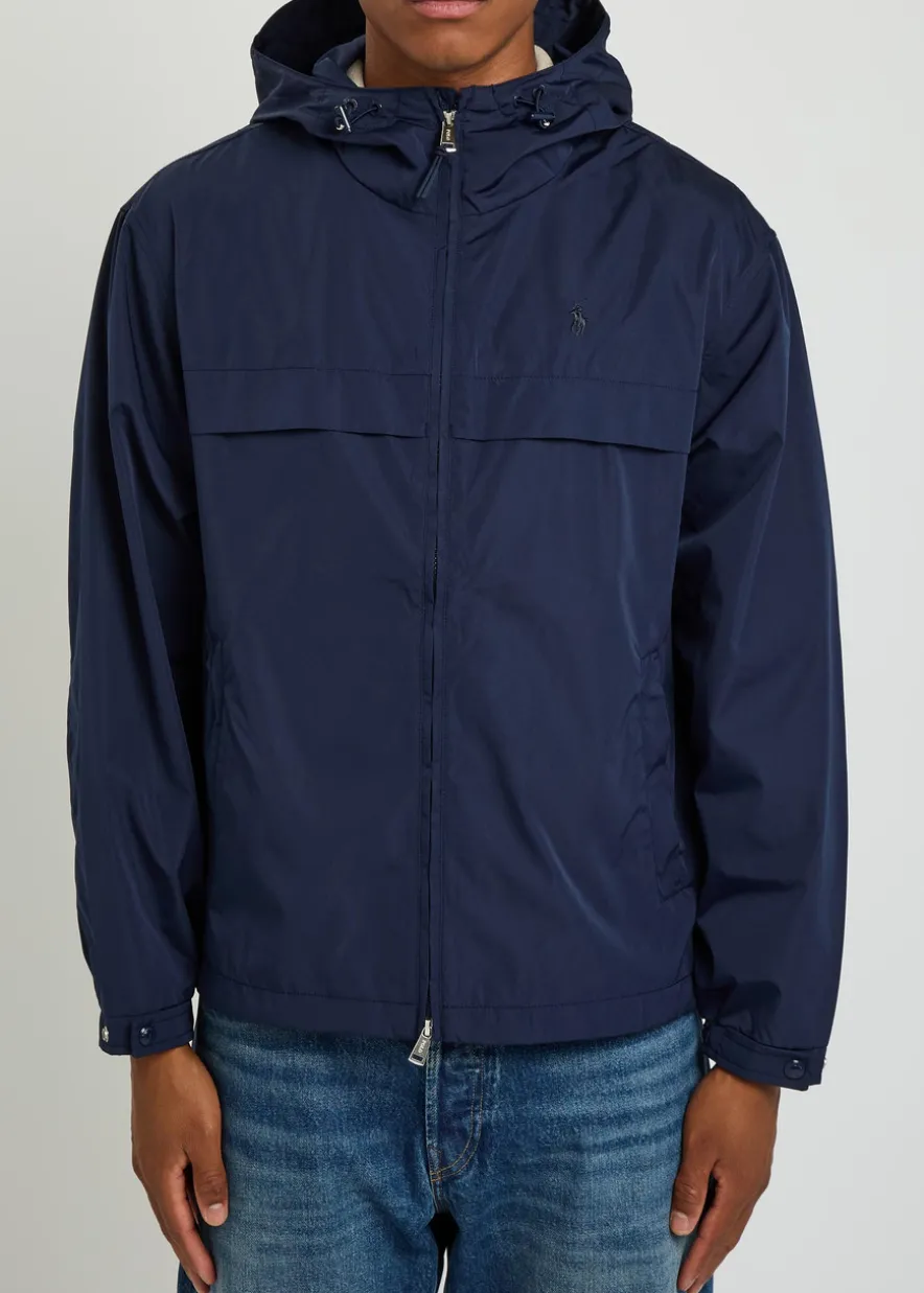 Logo-embroidered hooded shell jacket
