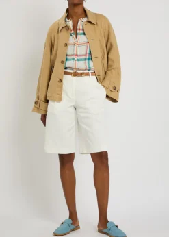 Logo-embroidered linen oveshirt