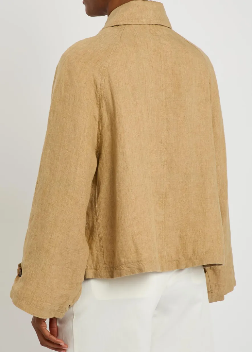 Logo-embroidered linen oveshirt