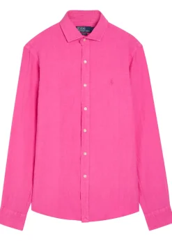 Logo-embroidered linen shirt