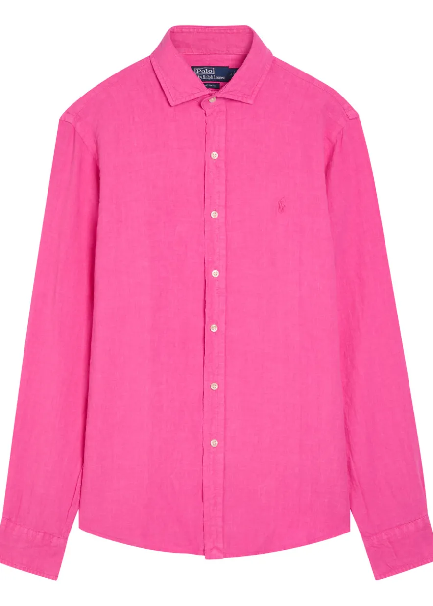 Logo-embroidered linen shirt