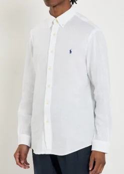 Logo-embroidered linen shirt